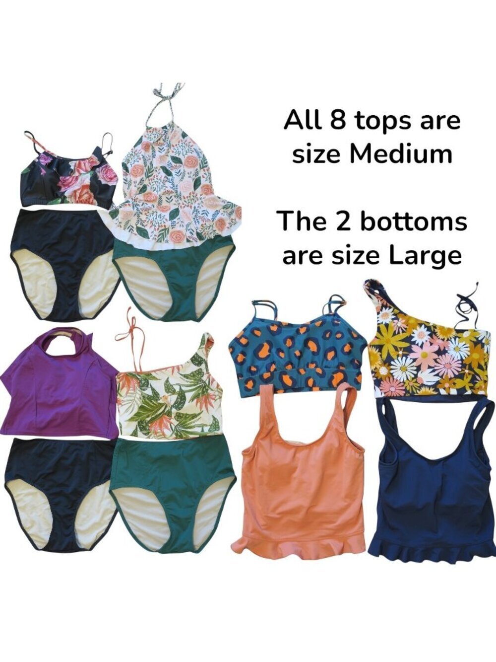 Lime Ricki 10 Piece Swimsuit Lot Tankini Tops & High Waist Bottoms Medium/Large